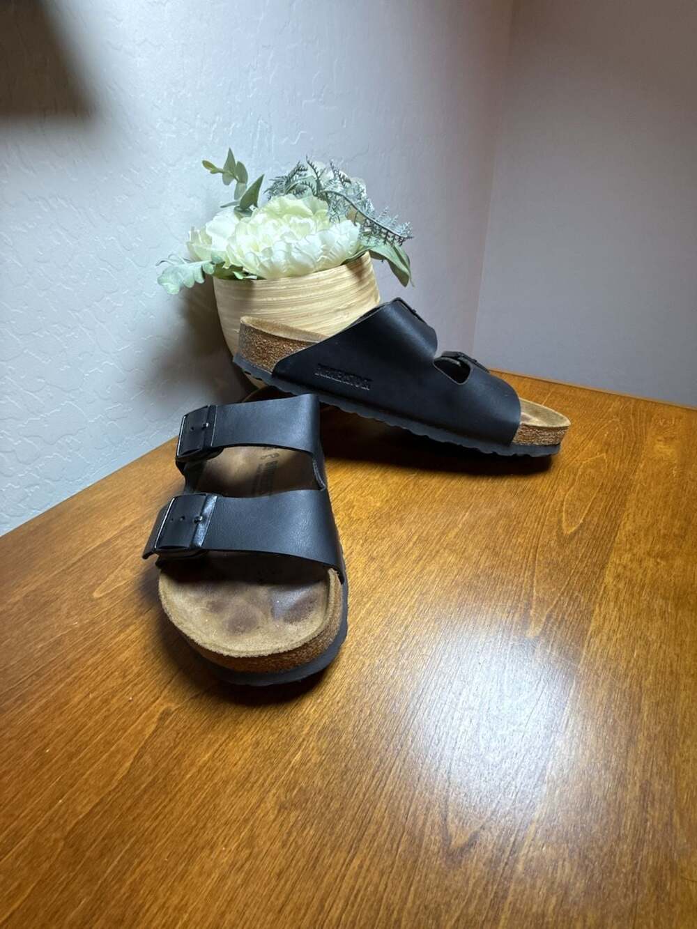 Birkenstock Arizona Sandals Size 38/7.5 Black Birko-Flor Double Buckle